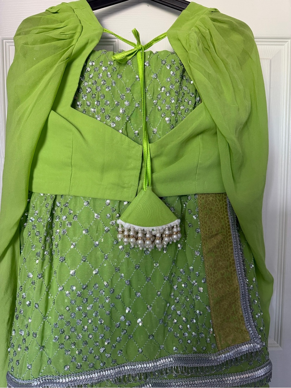 Green georgette saree blouse set - Picture 8 of 11